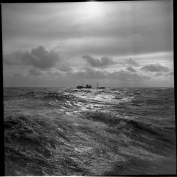 Chalutier en mer - photographie prise à bord du chalutier Terre Neuvas Bois Rosé - 1952