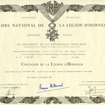 Diplôme de Chevalier de la Légion d'Honneur décerné à Anita Conti - 31 décembre 1993